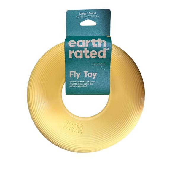 Earth Rated Large Fly Disc Dog Toy Yellow Tough Chew Frisbee Floating Fetch Toss - Picture 4 of 7